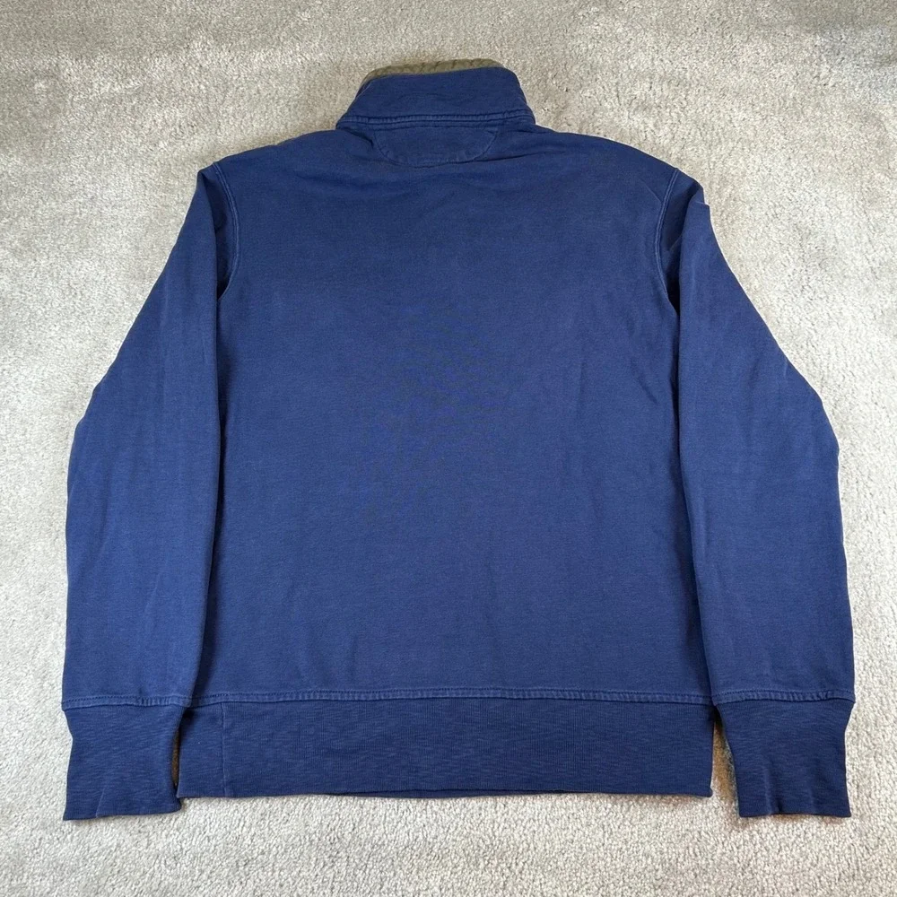 VTG Polo Ralph Lauren Pullover Mens Medium Blue Quarter Zip Military Elbow Patch
